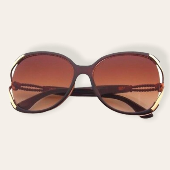 Brown & Gold Oversized Sunglasses Polarized New with Case - Picture 2 of 7